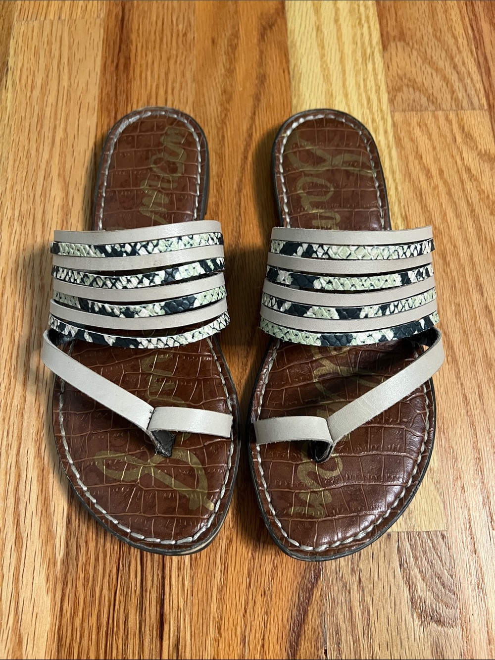 Sam Edelman Brown & Taupe Python-Print Slide Sandals